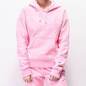 Champion Reverse Weave Repeat Logo Hoodie - Pink